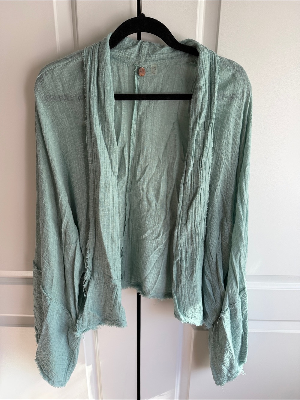 Free People Gauzy Open Front Cardigan in Light Sage